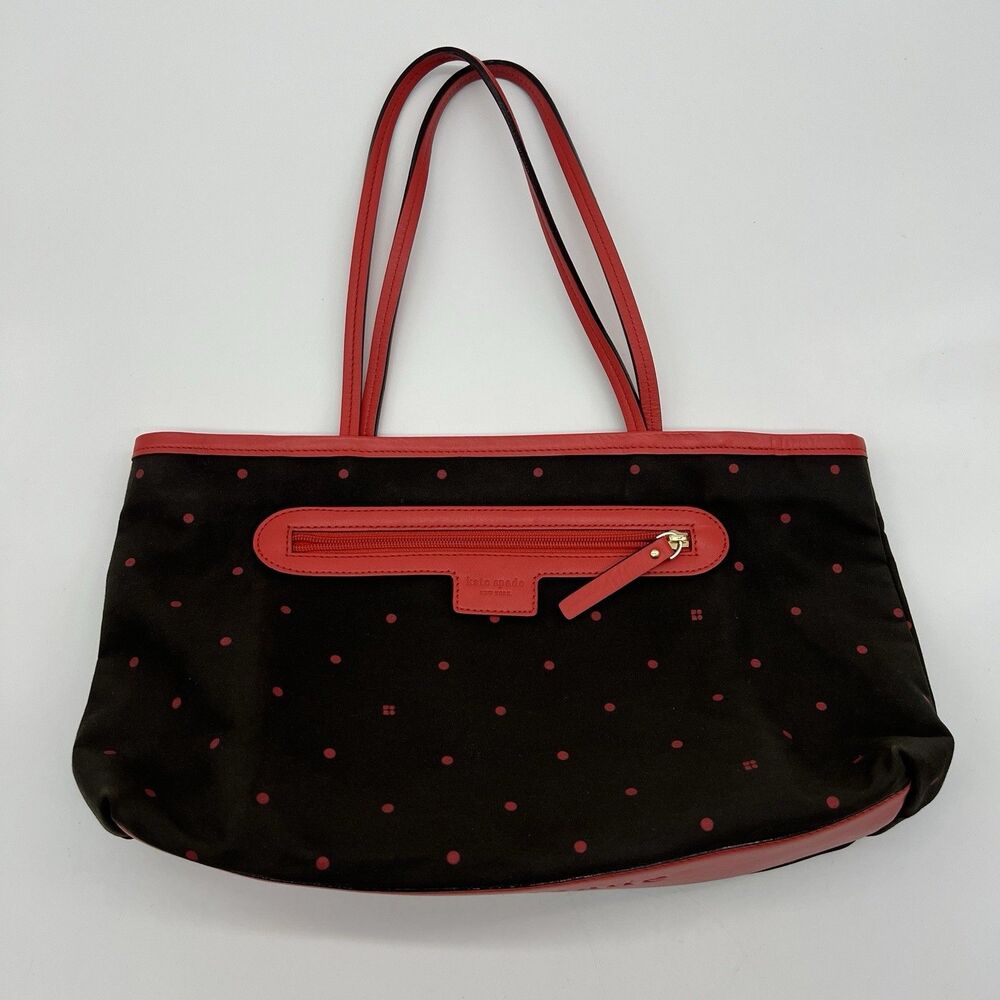 Kate Spade NY BROWN CANVAS PINK LEATHER TRIM TOTE SHOULDER BAG HANDBAG PURSE